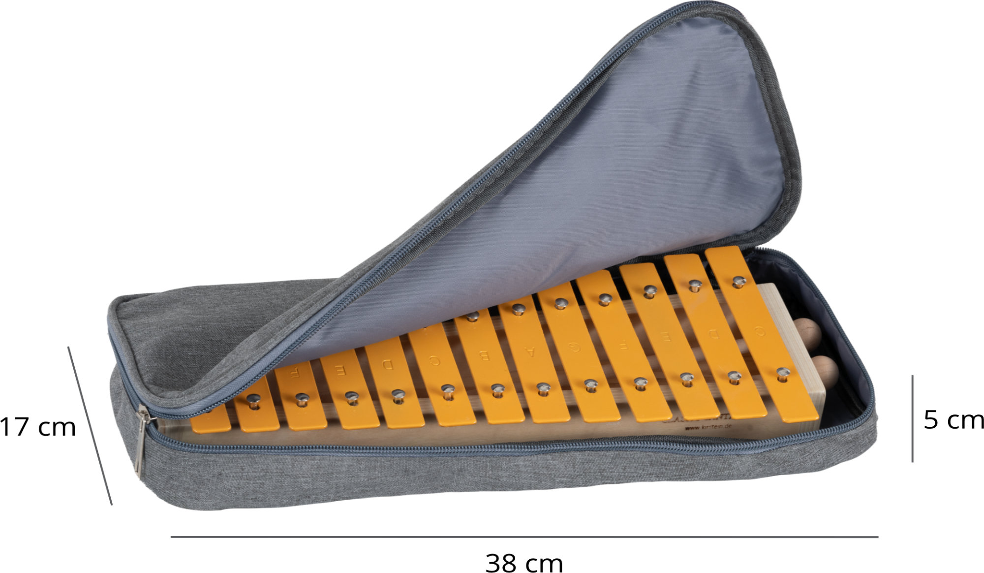 Witziges Glockenspiel in C-Dur für Kinder mit gelben Klangplatten und 2 Schlägel - Produktbild 6
