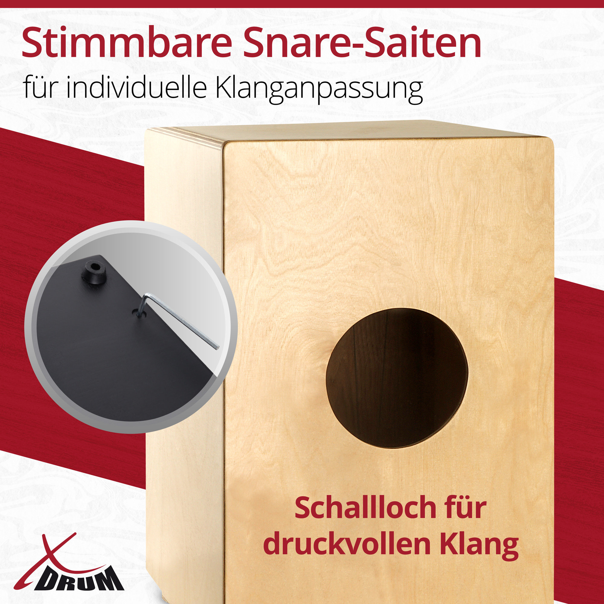 XDrum Cajon Peruana Bois Dur - Cajon Avec Effet Caisse Claire, Sac De Transport Inclus, Dimensions 48x30x31 Cm