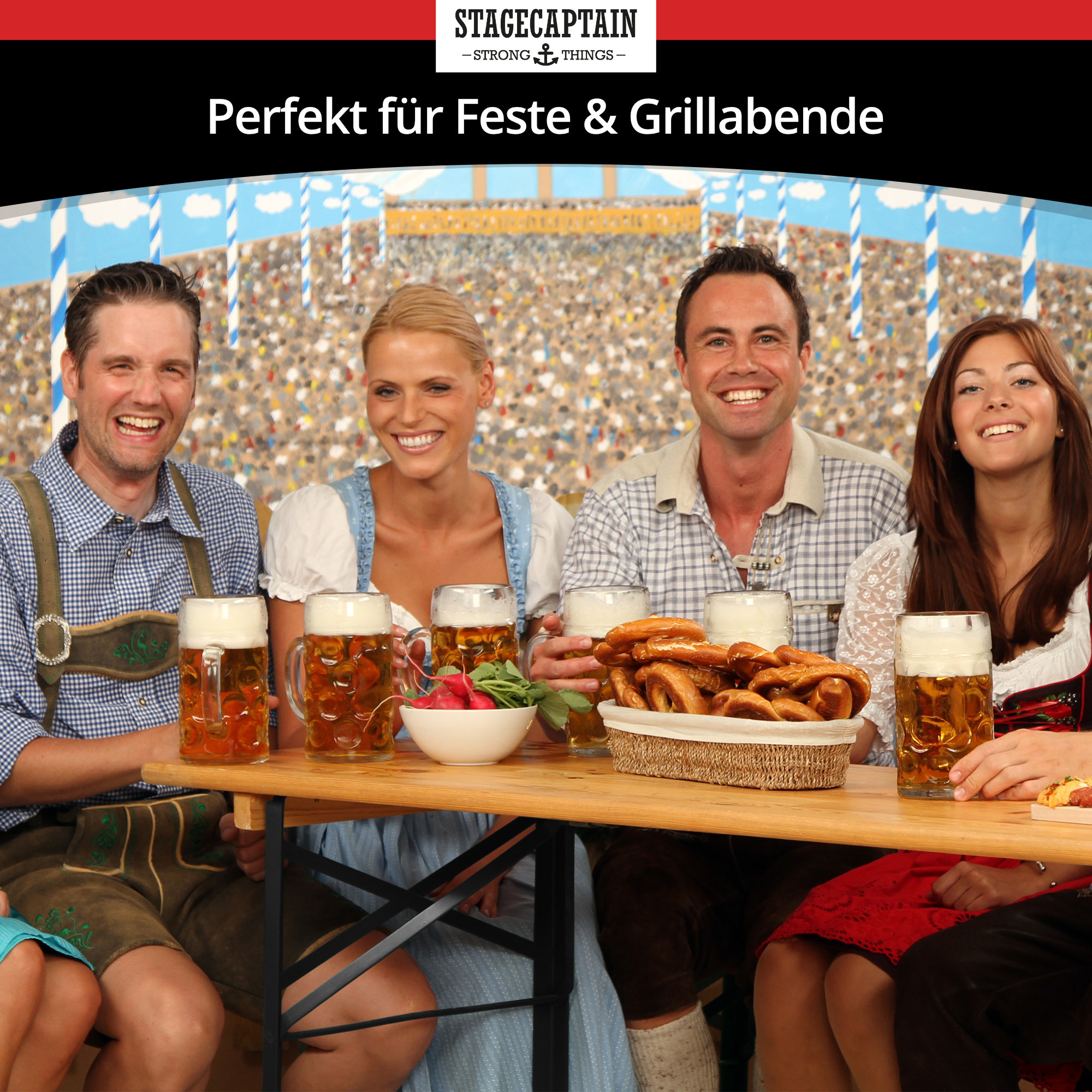 Table De Biergarten Stagecaptain Hirschgarten - 119 Cm, Bois Laqué, Pliable, Pour Terrasse/Intérieur