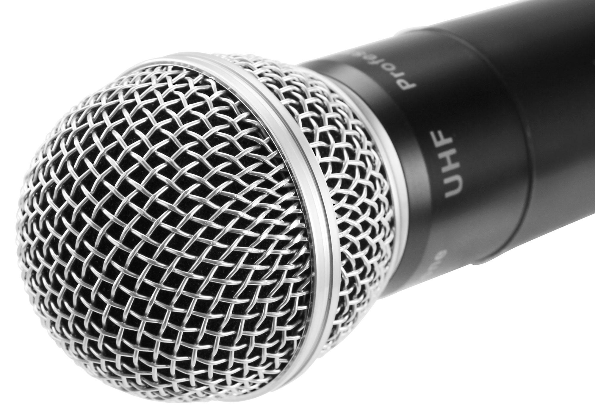 Sistema Microfonico Wireless a Doppio Canale, MELONARE Microfono Senza Fili in Metallo con Auto-Scan, Portata di 260ft, 2x100 Frequenze UHF, Microfono Dinamico per Canto, Karaoke, Chiesa (MWU-20-2H